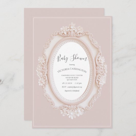Pink Vintage Frame Baby Shower 招待状 (正面/裏面)