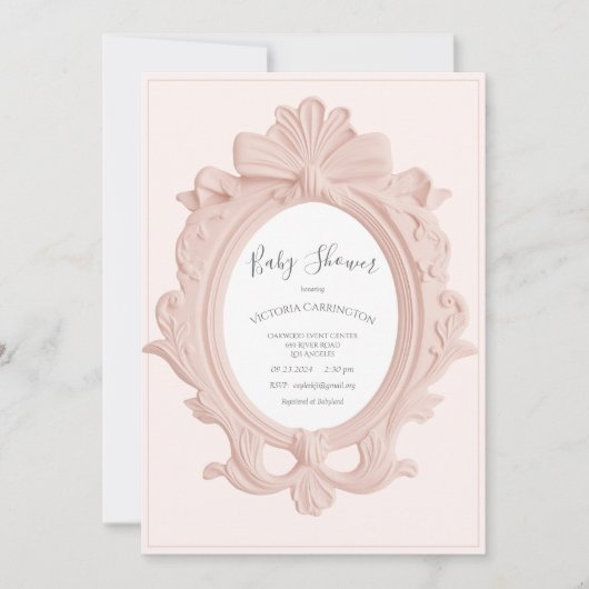 Pink Vintage Frame Baby Shower 招待状 (正面)
