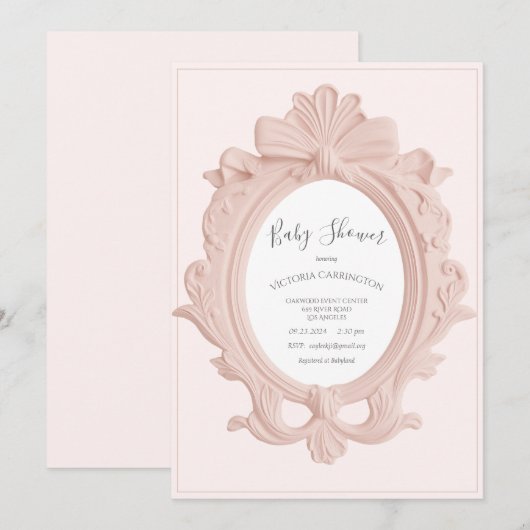 Pink Vintage Frame Baby Shower 招待状 (正面/裏面)