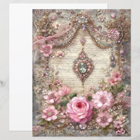 Pink Vintage Junk Journal Scrapbook Paper (正面/裏面)