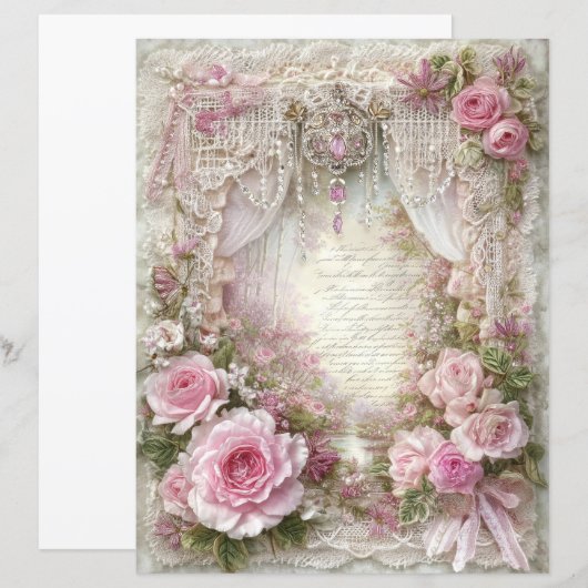 Pink Vintage Junk Journal Scrapbook Paper (正面/裏面)