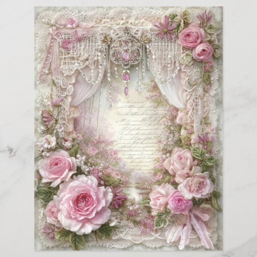Pink Vintage Junk Journal Scrapbook Paper (正面)