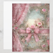 Pink Vintage Ribbon Junk Journal Scrapbook Paper (正面/裏面)
