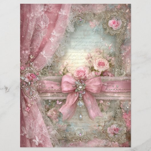 Pink Vintage Ribbon Junk Journal Scrapbook Paper (正面)