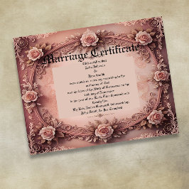 Pink Vintage Roses Marriage Certificate ポスター