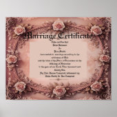 Pink Vintage Roses Marriage Certificate ポスター (正面)