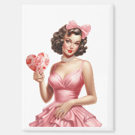 Pink Vintage Valentine Pin-Up Girl Magnet  マグネット