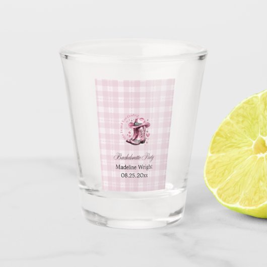 Pink Vintage Western Cowgirl Bachelorette Party ショットグラス (正面)