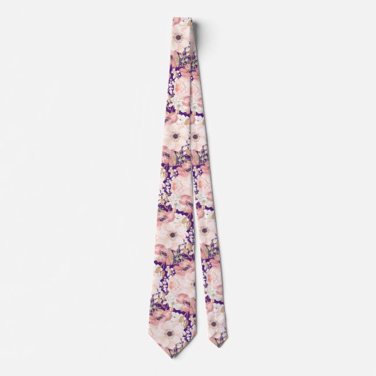 Pink Violet Floral wedding Neck Tie ネクタイ (正面)