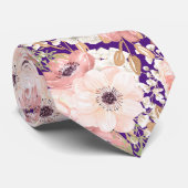 Pink Violet Floral wedding Neck Tie ネクタイ (ロール)