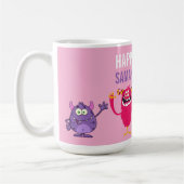 Pink violet monster Fun kids  コーヒーマグカップ (左)