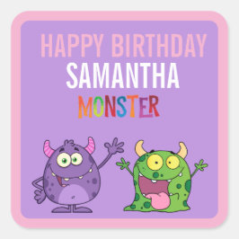 Pink violet monster Fun kids  スクエアシール