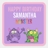 Pink violet monster Fun kids  スクエアシール (正面)