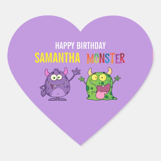 Pink violet monster Fun kids  ハートシール (正面)