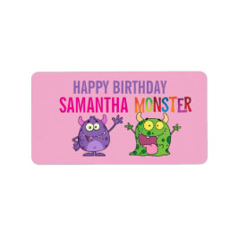 Pink violet monster Fun kids  ラベル