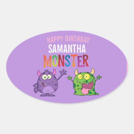 Pink violet monster Fun kids 楕円形シール