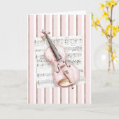 Pink Violin Music Sheet カード (黄色い花)