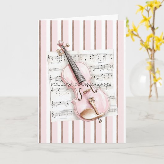 Pink Violin Music Sheet カード (黄色い花)
