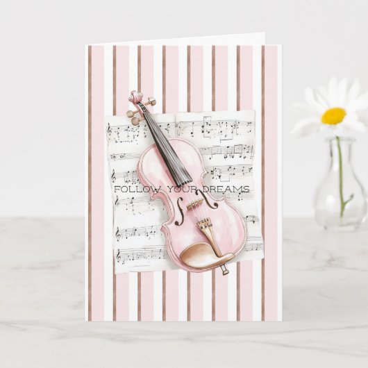 Pink Violin Music Sheet カード (小さな植物)
