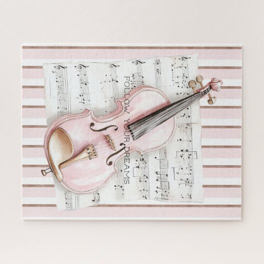 Pink Violin Music Sheet ジグソーパズル (横)