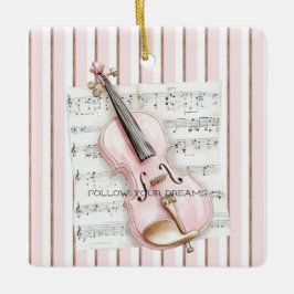 Pink Violin Music Sheet セラミックオーナメント