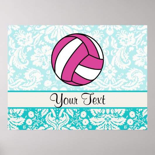 Pink Volleyball; Damask Pattern ポスター (正面)