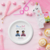 Pink vs Blue Baby Car Race Gender Reveal Plates ペーパープレート (パーティー)