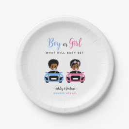 Pink vs Blue Baby Car Race Gender Reveal Plates ペーパープレート