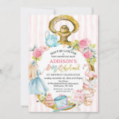 Pink Watch Alice in Onederland 1st誕生日 招待状 (正面)