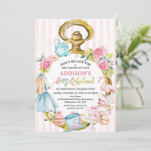 Pink Watch Alice in Onederland 1st誕生日 招待状 (スタンド正面)