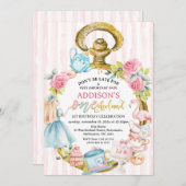 Pink Watch Alice in Onederland 1st誕生日 招待状 (正面/裏面)