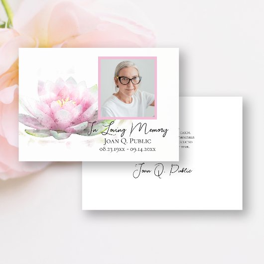 Pink Water Lily Flower Funeral Memorial Sympathy サンキューカード
