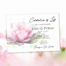 Pink Water Lily Watercolor Celebration of Life 招待状
