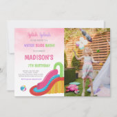Pink Water Slide Birthday Invitations with photo 招待状 (正面)