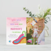 Pink Water Slide Birthday Invitations with photo 招待状 (スタンド正面)