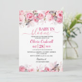 Pink Watercolor Baby In Bloom Baby Shower  Invitat 招待状 (スタンド正面)
