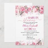 Pink Watercolor Baby In Bloom Baby Shower  Invitat 招待状 (正面/裏面)