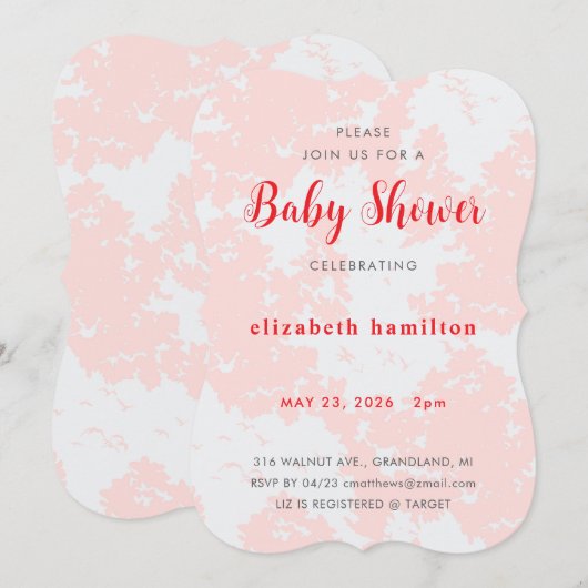 Pink Watercolor Baby Shower Invitation 招待状 (正面/裏面)