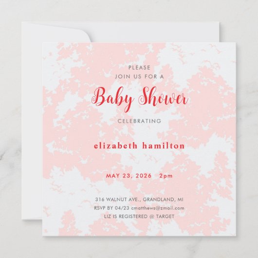 Pink Watercolor Baby Shower Invitation 招待状 (正面)