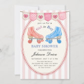 Pink Watercolor Baby Shower | Roller Skate 招待状 (正面)