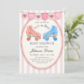Pink Watercolor Baby Shower | Roller Skate 招待状 (スタンド正面)