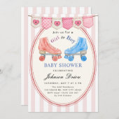 Pink Watercolor Baby Shower | Roller Skate 招待状 (正面/裏面)