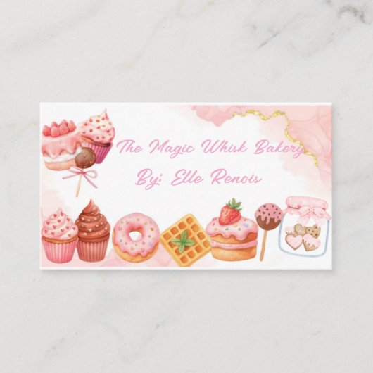 Pink Watercolor Bakery Business Card  名刺 (正面)