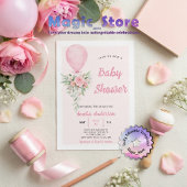 Pink Watercolor Balloon Floral Elegance BB Shower 招待状