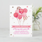 Pink Watercolor Balloons Girl 7th Birthday Party  招待状 (スタンド正面)