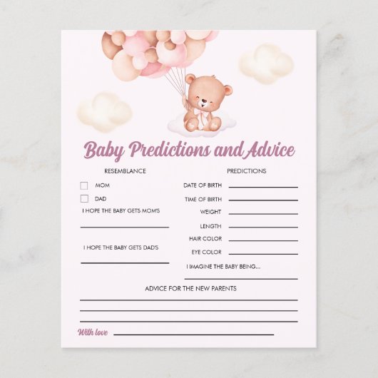 Pink Watercolor Bear Baby Shower Girl (正面)