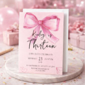 Pink Watercolor Bow Birthday Invitation 招待状