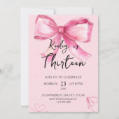 Pink Watercolor Bow Birthday Invitation 招待状 (正面)