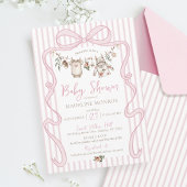Pink Watercolor Bow Clothesline Baby Girl Shower 招待状