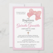 Pink Watercolor Bow & Cross Baptism Invitation 招待状 (正面)